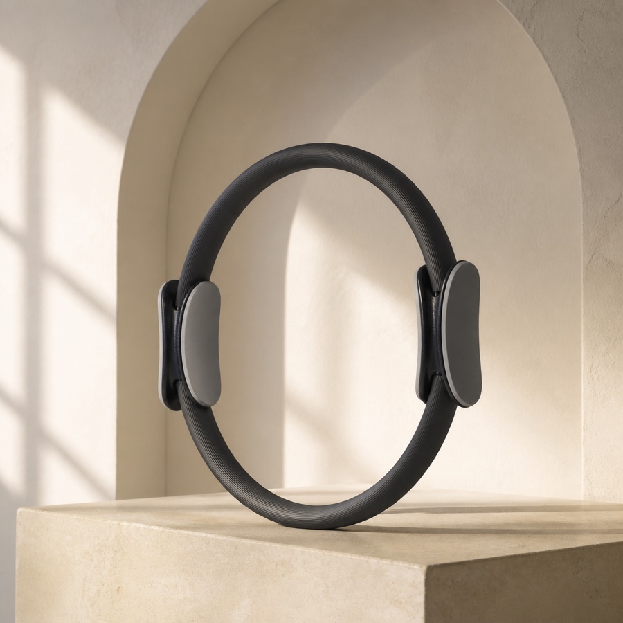 Cerchio Pilates nero con due impugnature grigie